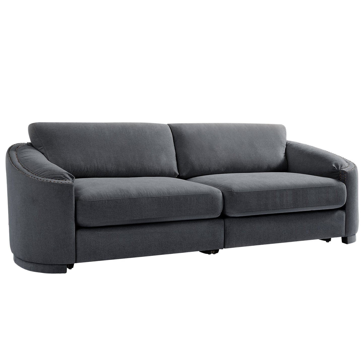 Stylish Sofa with Semilunar Arm, Rivet Detailing, and Solid Frame for