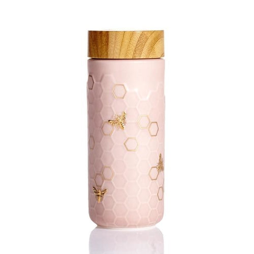 Honey Bee Ceramic Travel Mug / Gold 12.3 oz