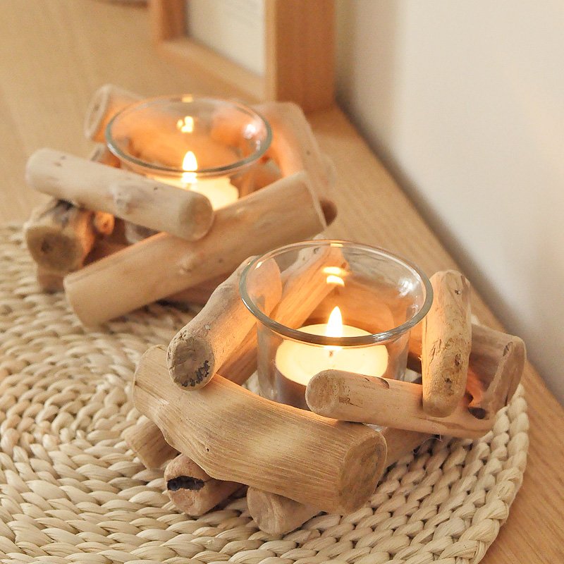 Wood Candle Holder Set