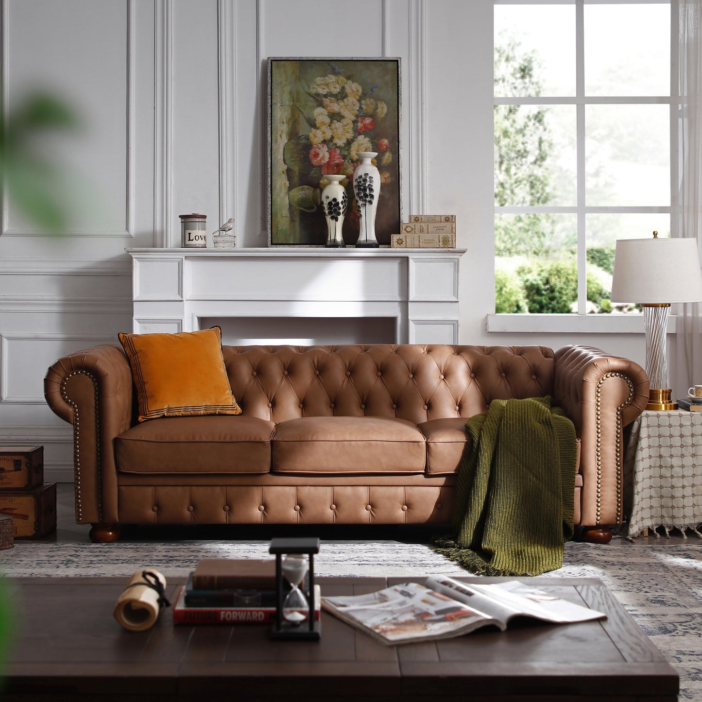 Classic Chesterfield Sofa Brown Faux Leather