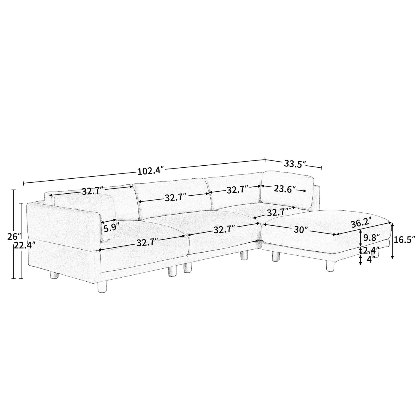 Upholstery Convertible Sectional Sofa, L Shaped Couch with Reversible