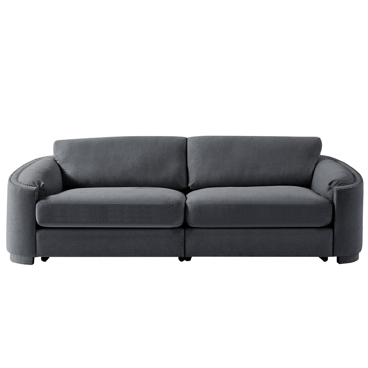 Stylish Sofa with Semilunar Arm, Rivet Detailing, and Solid Frame for