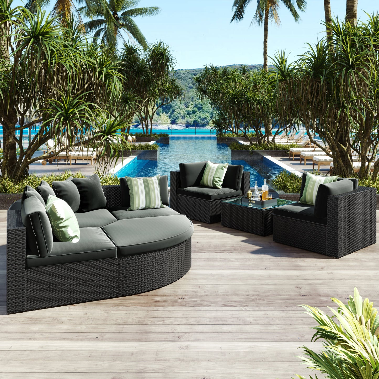 7-piece Outdoor Wicker Sofa Set, Rattan Sofa Lounger, With Striped