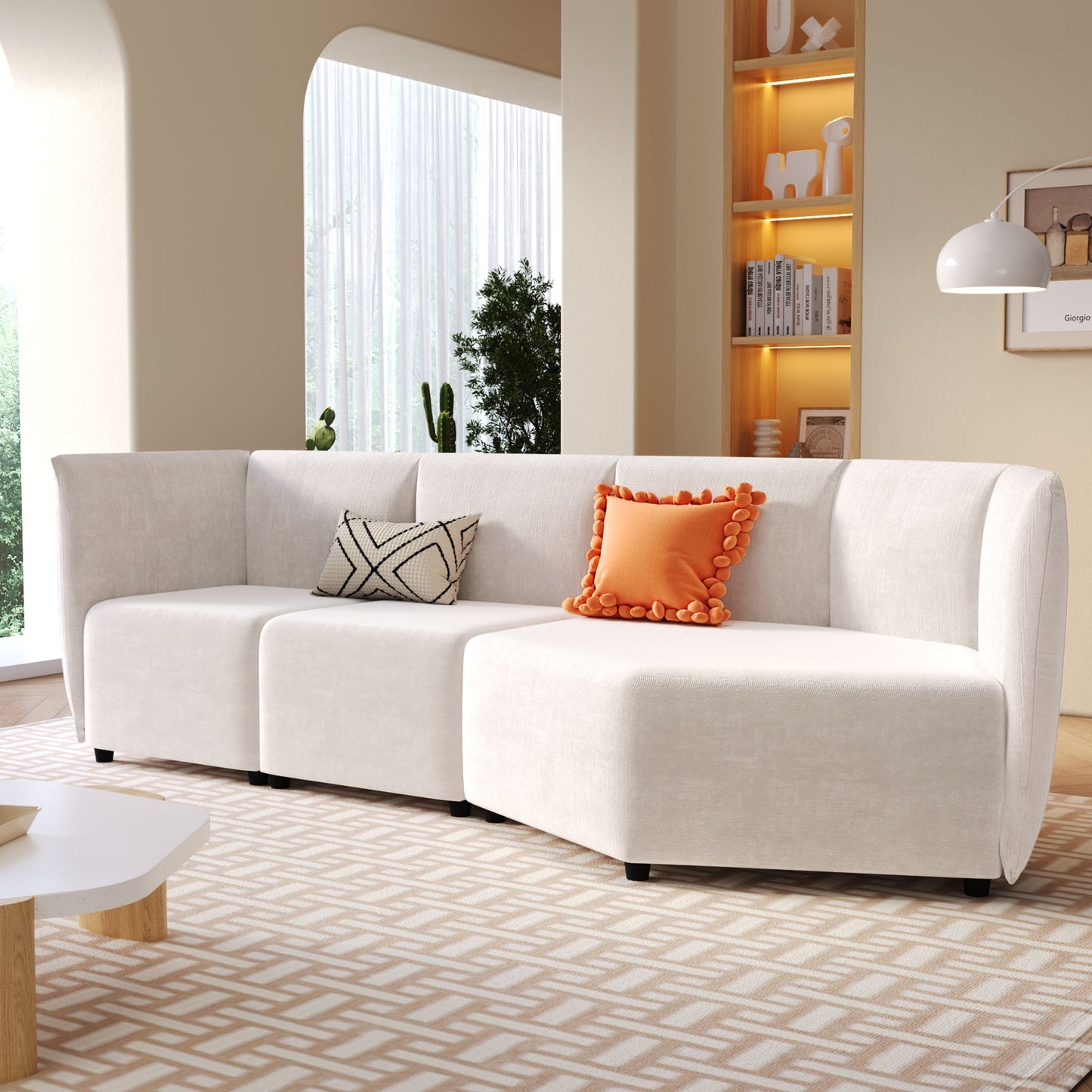 Stylish Sofa Set with Polyester Upholstery with Adjustable Back with