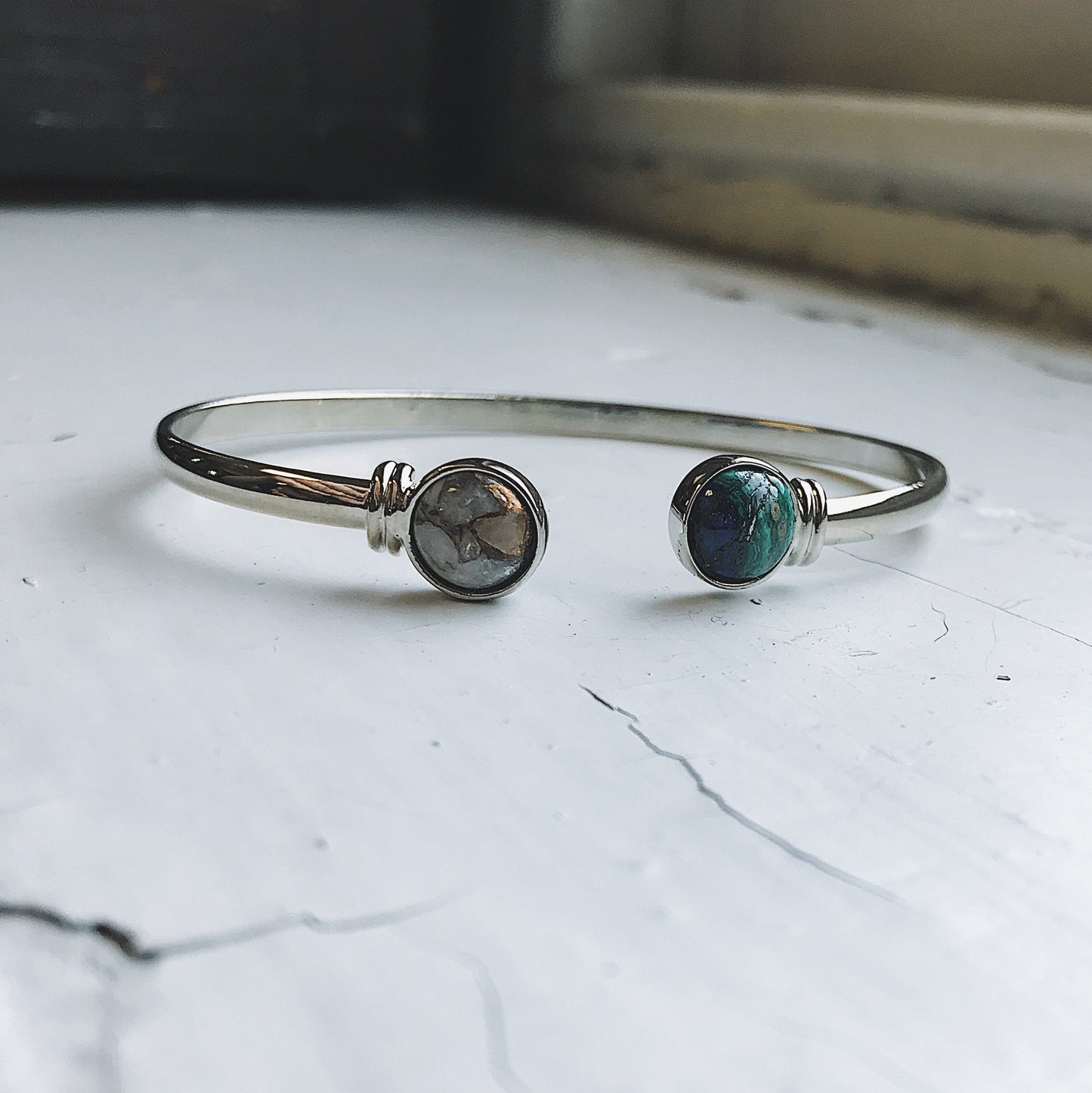 Earth and Moon Cuff Bracelet with Natural Stones