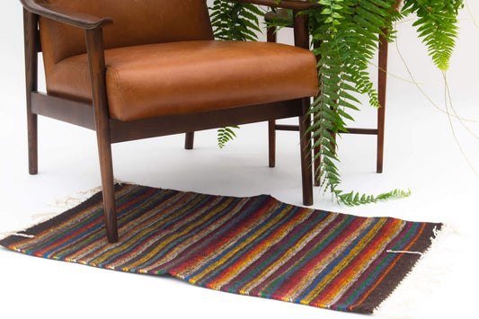 Handmade Wool Rug with Colorful Stripes