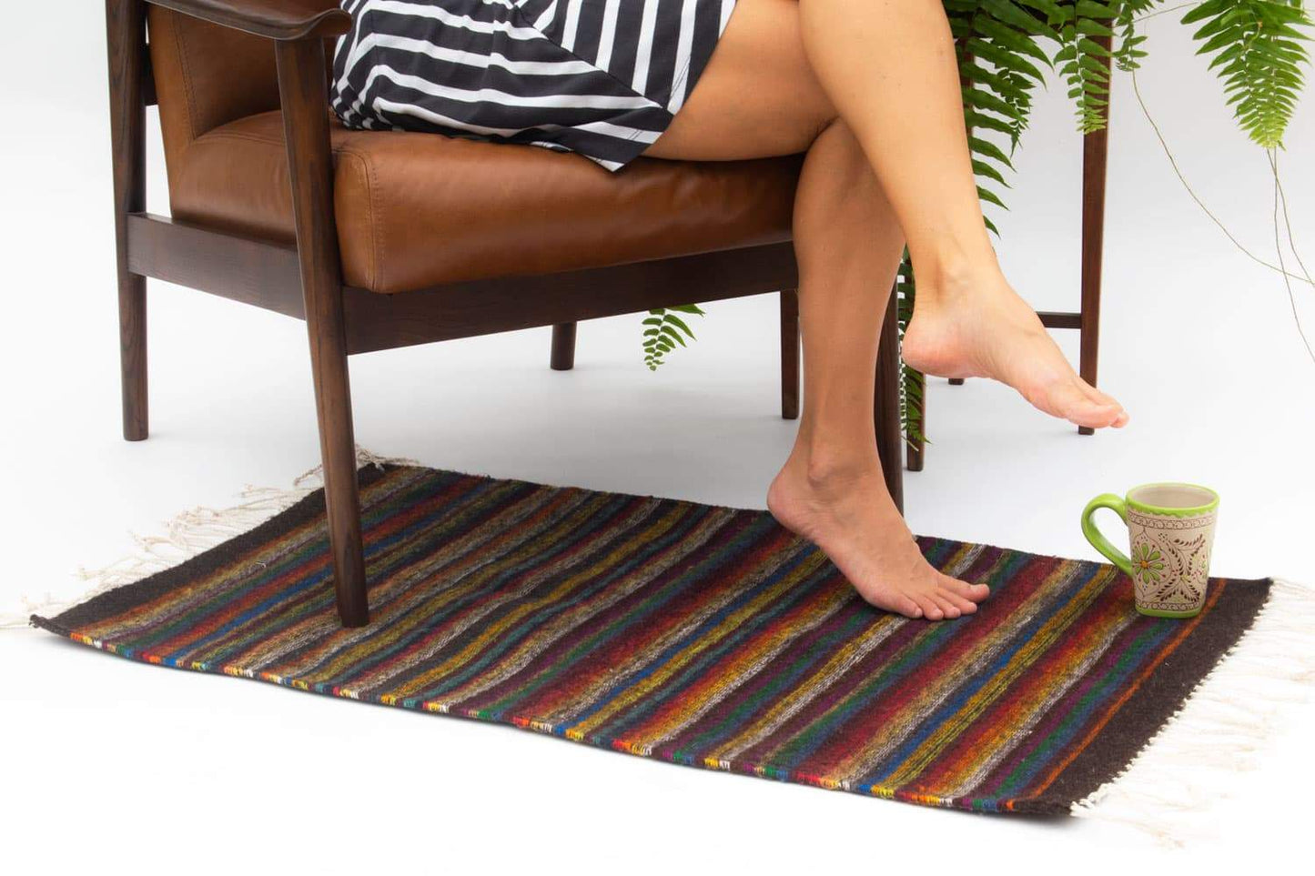 Handmade Wool Rug with Colorful Stripes