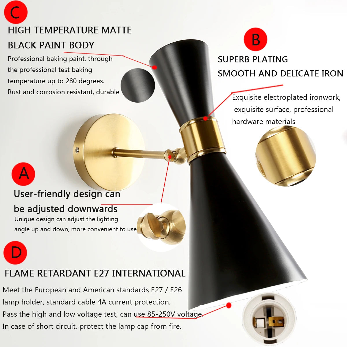 LED Wall Lamps Outdoor Golden Lighting Headboard Dressing Living Room