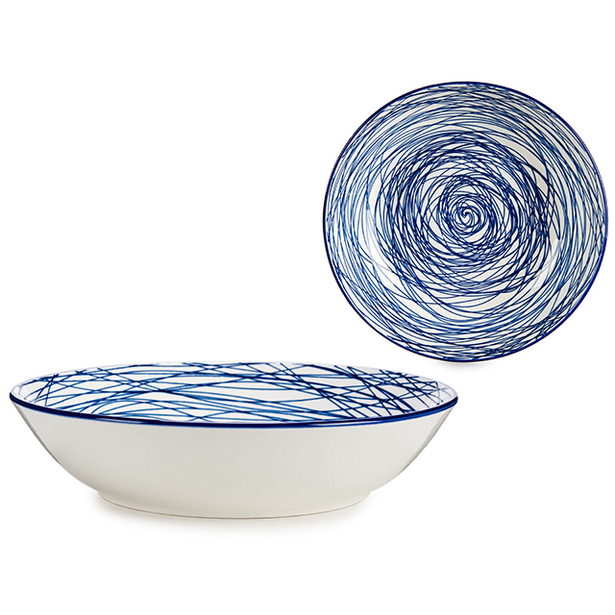 Deep Plate Stripes Porcelain Blue White 6 Units (20 x 4,7 x 20 cm)