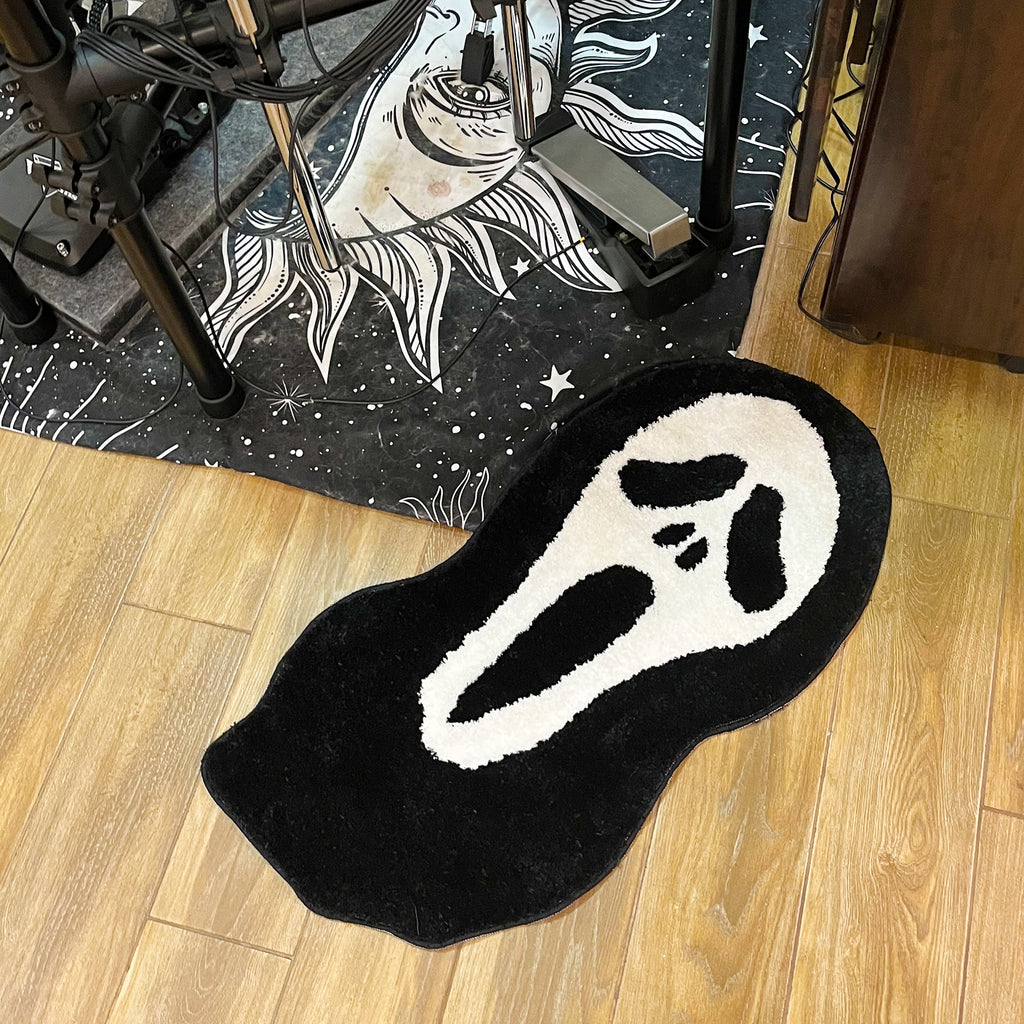 LAKEA Halloween Ghostface Rug Dread Themed and Black and White Colors Killer Man Tufting Art Rug for Bedroom Scream Throw Carpet