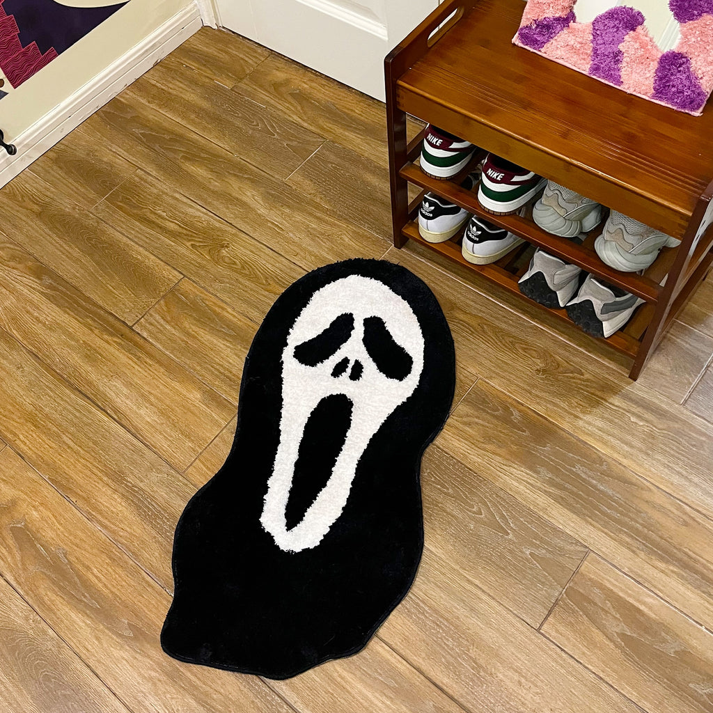 LAKEA Halloween Ghostface Rug Dread Themed and Black and White Colors Killer Man Tufting Art Rug for Bedroom Scream Throw Carpet