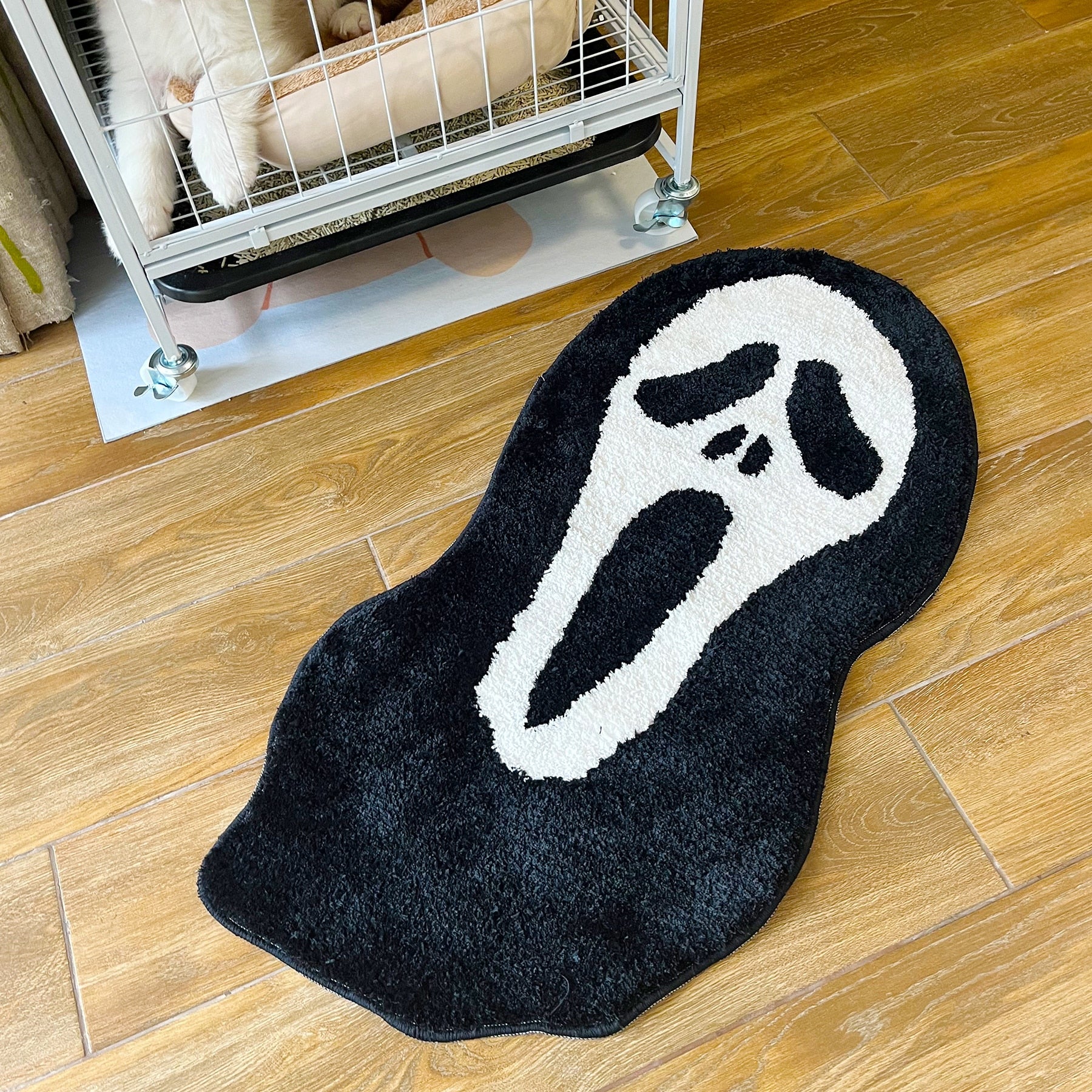 LAKEA Halloween Ghostface Rug Dread Themed and Black and White Colors Killer Man Tufting Art Rug for Bedroom Scream Throw Carpet
