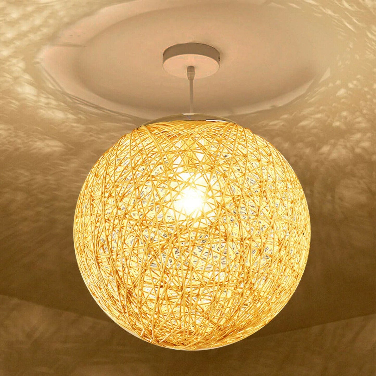 Yellow Modern Lattice Wicker Rattan Globe Ball Style Ceiling Pendant