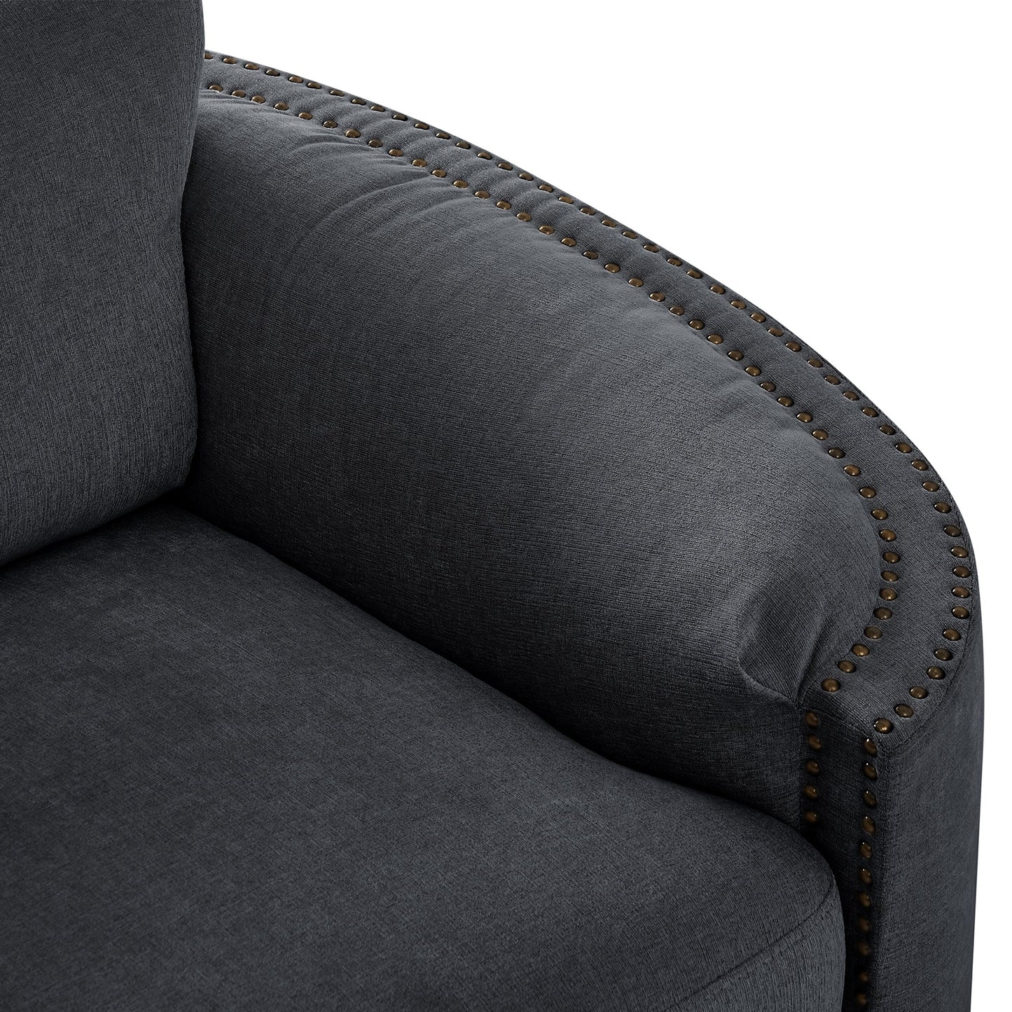 Stylish Sofa with Semilunar Arm, Rivet Detailing, and Solid Frame for