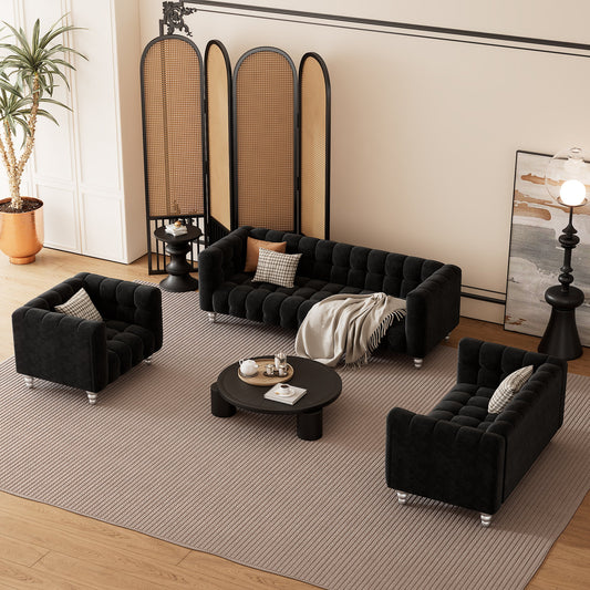 Modern 3-piece sofa set with solid wood legs, buttoned tufted