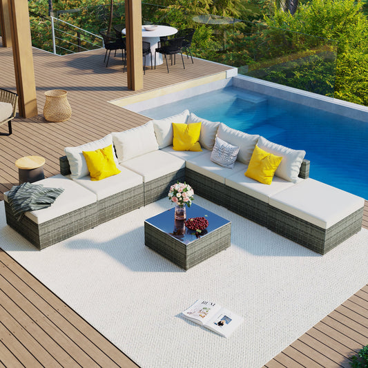 8-Pieces Outdoor Patio Furniture Sets, Garden Conversation Wicker Sofa