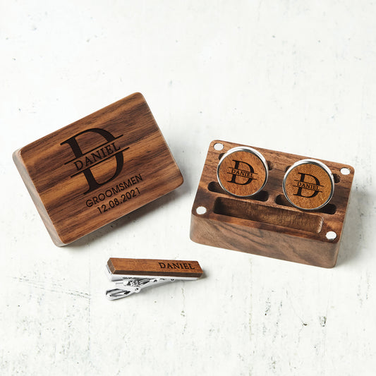 Custom Wood Cufflinks Box, Groomsmen Cufflinks, Monogram Cufflinks