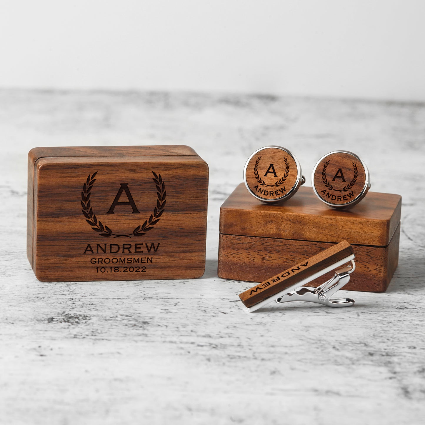 Custom Wood Cufflinks Box, Groomsmen Cufflinks, Monogram Cufflinks