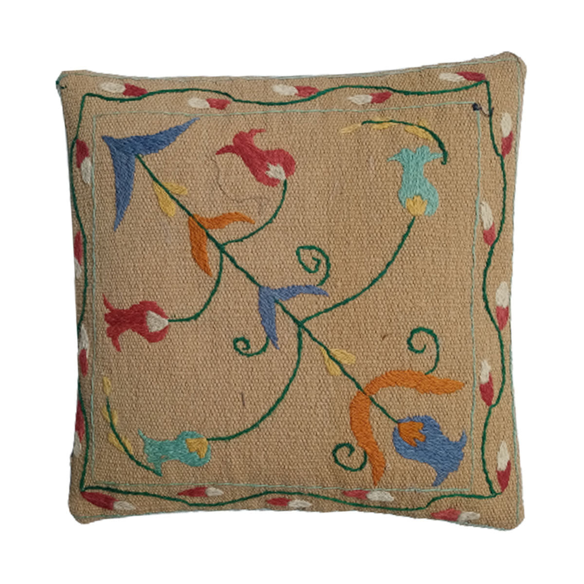 Embroidered Woolen Myrtle Cushion Cover