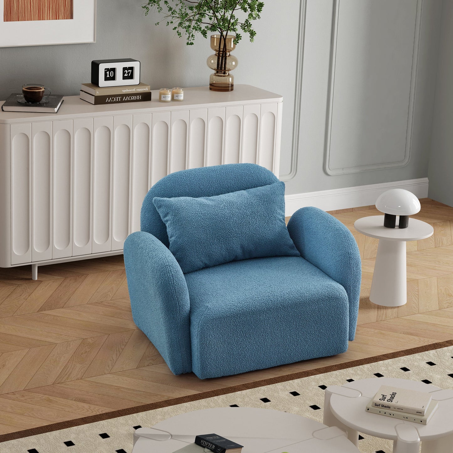 Living Room Furniture Lazy Sofa Chair Teddy Fabric Blue