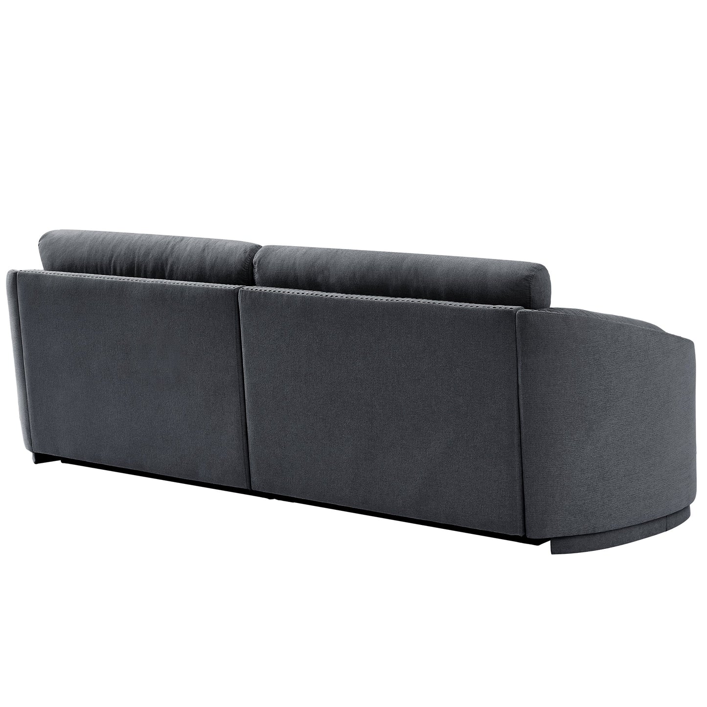 Stylish Sofa with Semilunar Arm, Rivet Detailing, and Solid Frame for