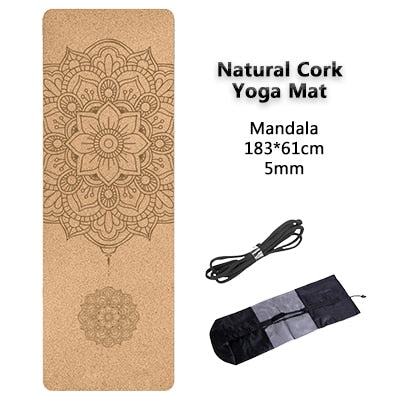 Jusenda 5mm Natural Cork TPE Yoga Mat 183*61cm Fitness Mats Gym Pilates Pad Training Exercise Sport Mat With Position Body Line