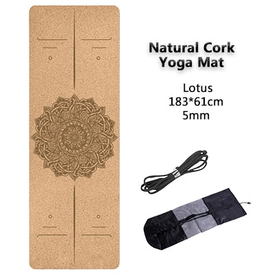 Jusenda 5mm Natural Cork TPE Yoga Mat 183*61cm Fitness Mats Gym Pilates Pad Training Exercise Sport Mat With Position Body Line