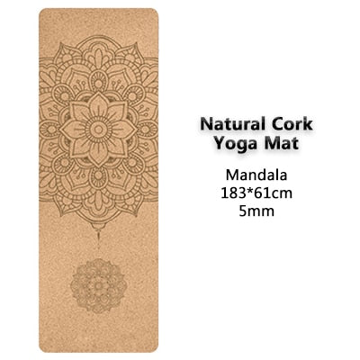 Jusenda 5mm Natural Cork TPE Yoga Mat 183*61cm Fitness Mats Gym Pilates Pad Training Exercise Sport Mat With Position Body Line