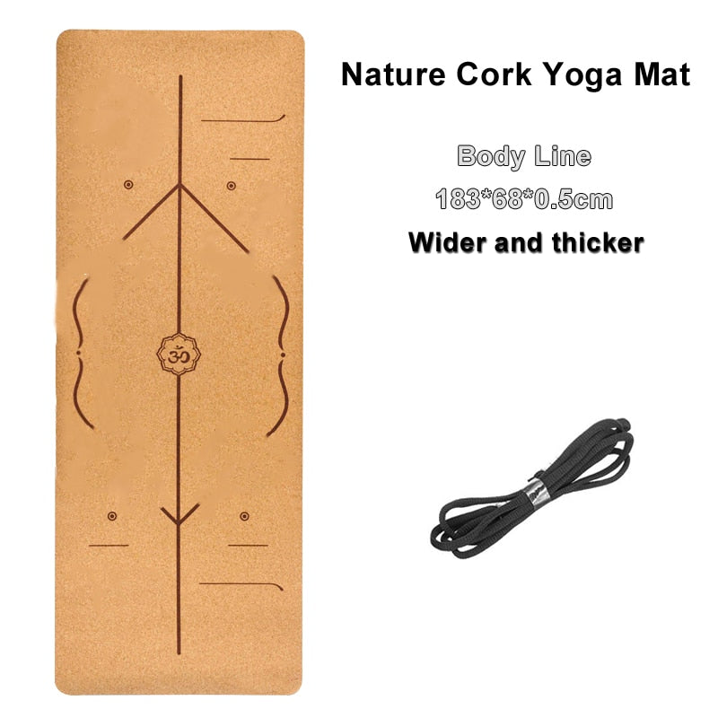Jusenda 5mm Natural Cork TPE Yoga Mat 183*61cm Fitness Mats Gym Pilates Pad Training Exercise Sport Mat With Position Body Line